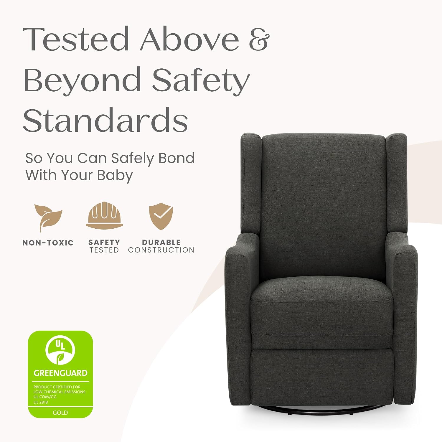 Delta Children Mercer Electronic Power Recliner and Swivel Glider with USB Port in LiveSmart Performance Fabric - Water Repellent & Stain Resistant, Dark Grey