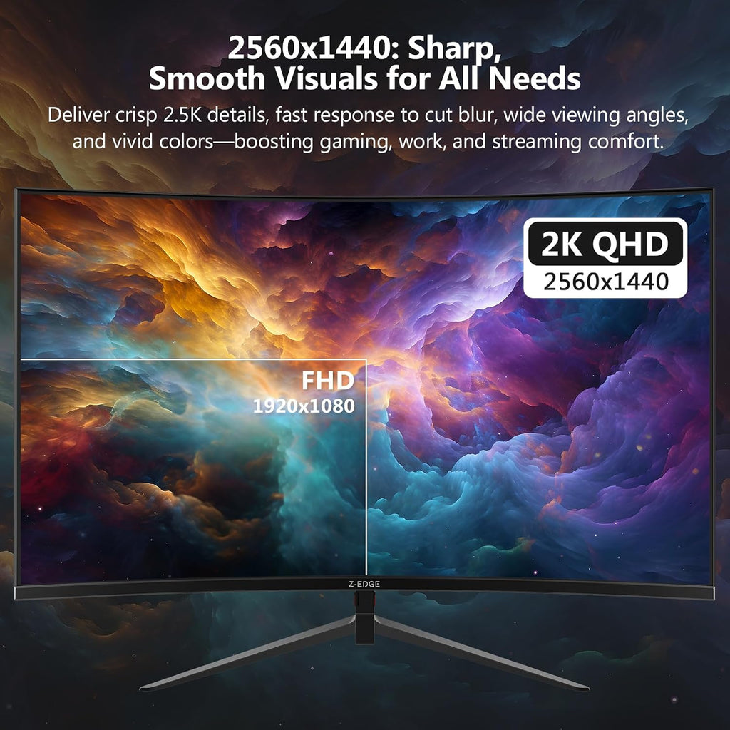 Z-Edge 27 inch Curved Gaming Monitor, QHD 1440P 165Hz 144Hz Curved 1500R Computer Monitor, MPRT 1ms Monitor Gaming, 16.7M Colors, UG27Q Frameless Bezel, 2X DP 1.4 Ports and 2X HDMI 2.0 Ports