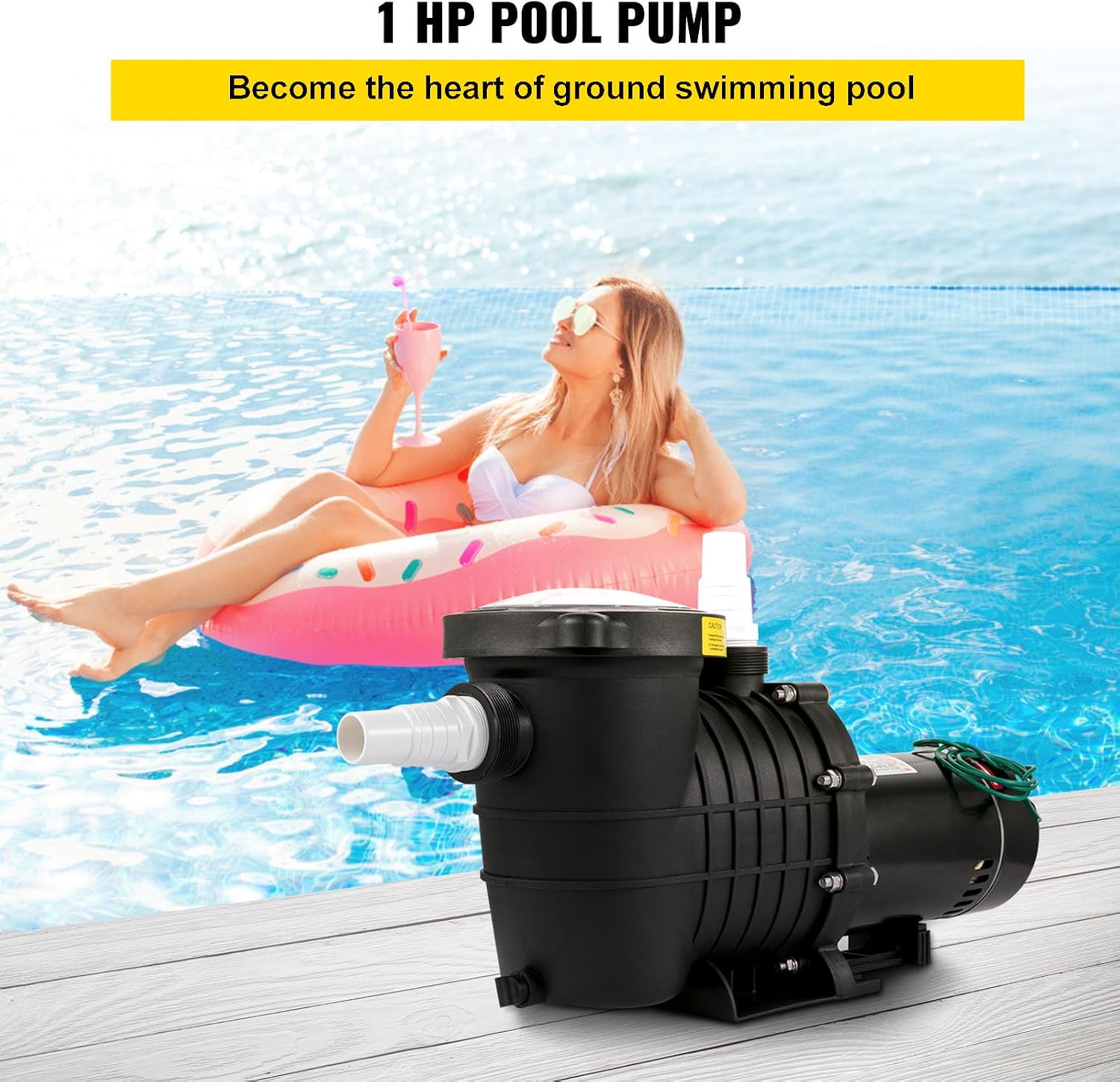 VEVOR 1HP Swimming Pool Pump, Dual Voltage 110V/220V, Circulates 5544GPH for Efficient Water Movement Above Pools, Includes Strainer Basket & Two 1-1/2'' NPT Connectors