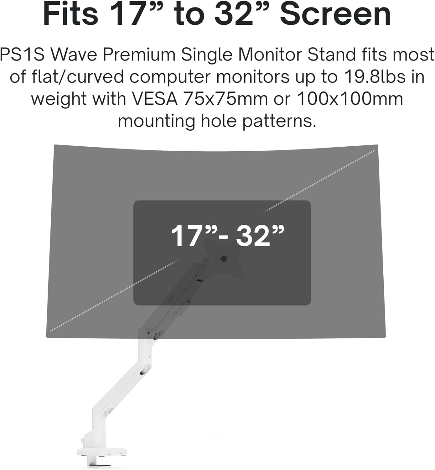 Pixio PXC278WAVE White 27 inch 180Hz Refresh Rate QHD 1440p Resolution 1650R Curve Fast VA Panel 1ms GTG Response Time HDR Curved Gaming Monitor and PS1S Wave White Single Monitor Arm