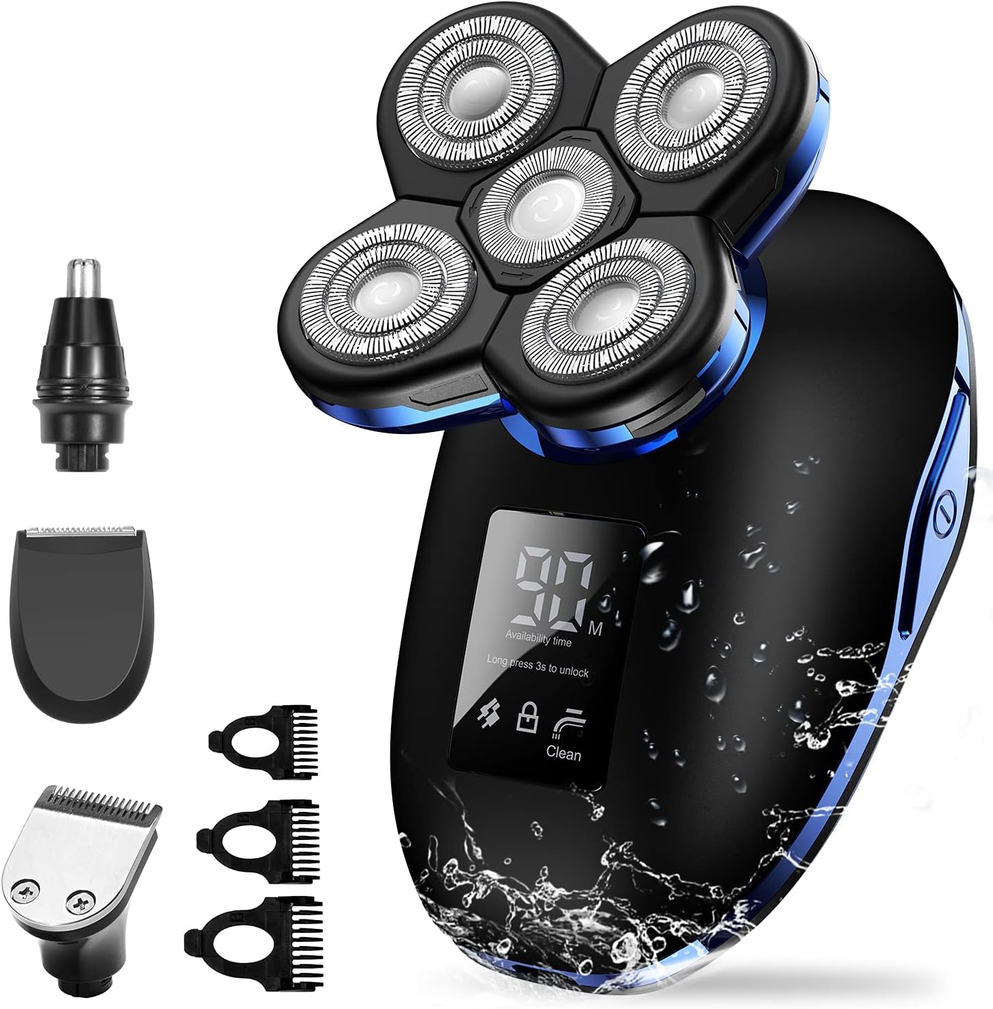 Electric Razor for Men, 5in1 Digital Display Wet Dry Electric Shaver Men Bald Shaving Machine Beard Hair Trimmer Body Facial Electric Razor Rechargeable ( Color : OneColor )