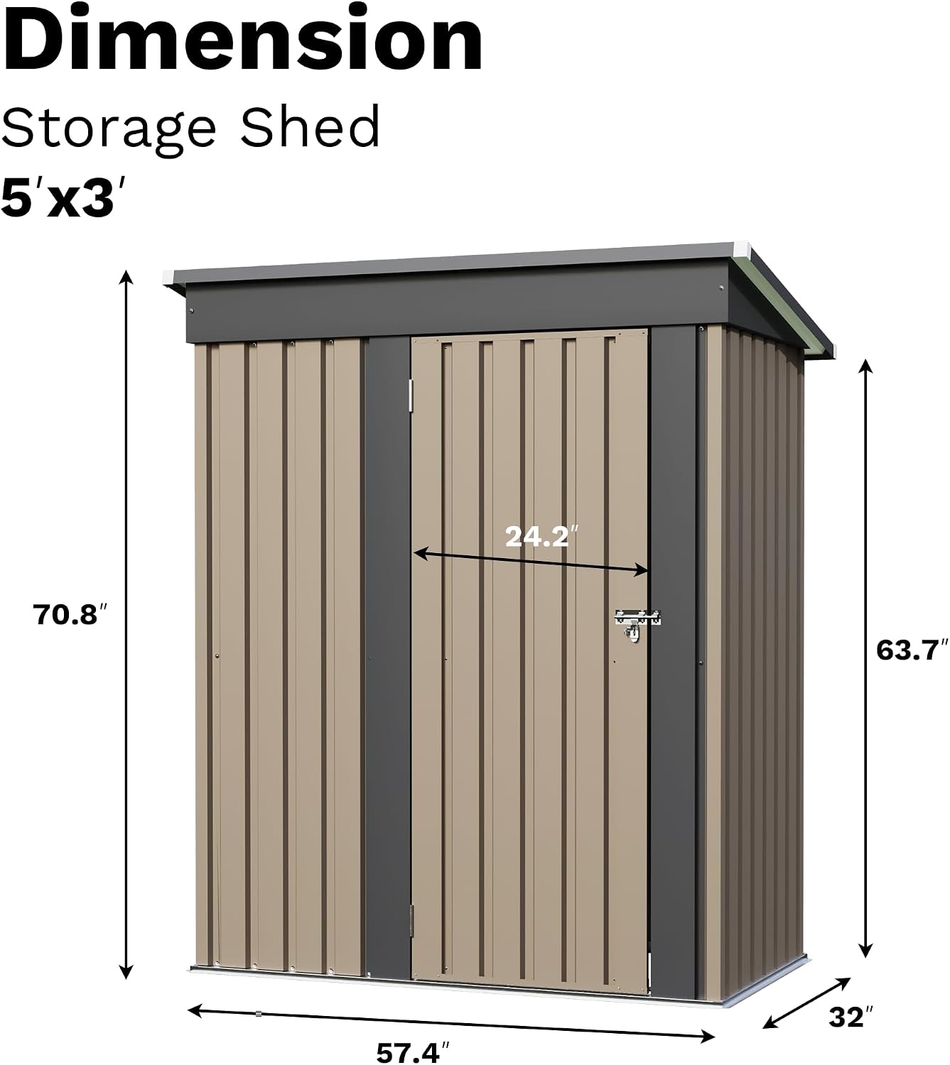 JUMMICO Metal Outdoor Storage Shed 5 x 3 FT Metal Shed with Lockable Door,Waterproof Garden Tool Shed Storage House for Backyard Patio Lawn, Brown