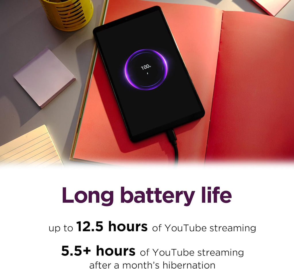 Lenovo Tab One - Lightweight Tablet - up to 12.5 Hours of YouTube Streaming - 8.7' HD Display - 4 GB Memory - 64 GB Storage - MediaTek Helio G85 - Includes Folio Case