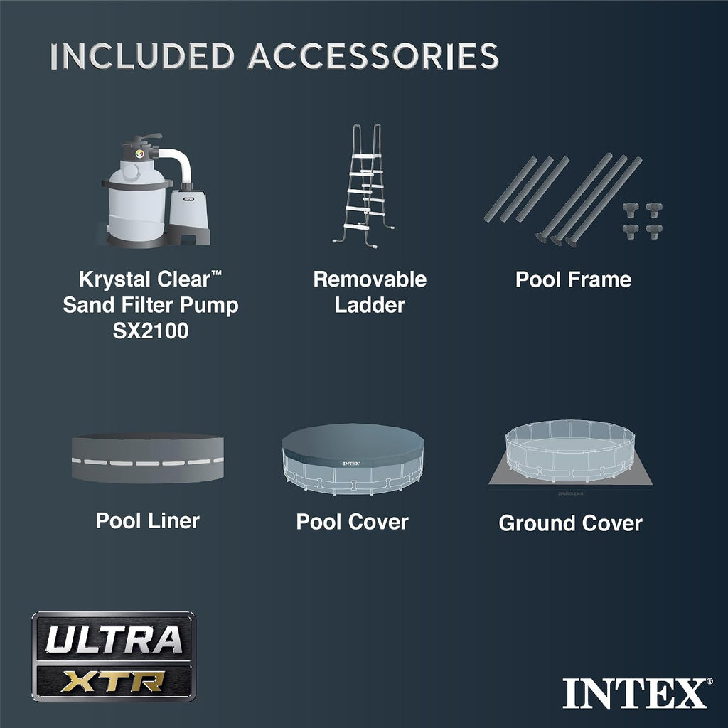 INTEX Ultra XTR 18 ft x 52 in Above Ground Pool Set, Round Swimming Pool with Steel Frame, 2100 GPH Sand Filter Pump, Ladder, Cover, & Ground Cloth