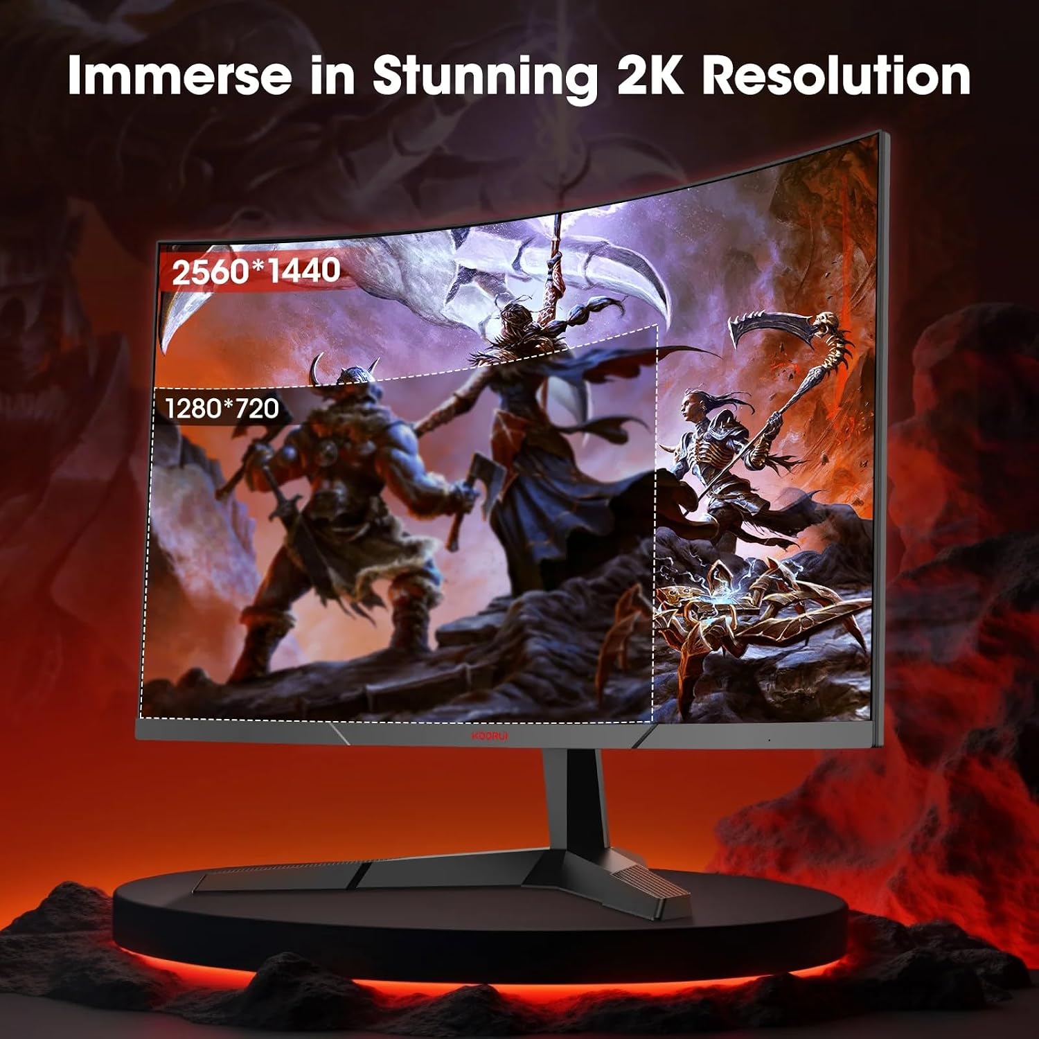 KOORUI 27 inch 2K Curved Gaming Monitor, 180Hz QHD Computer Monitor, 1ms Adaptive-Sync, HDMI/DisplayPort, 27E6QCA