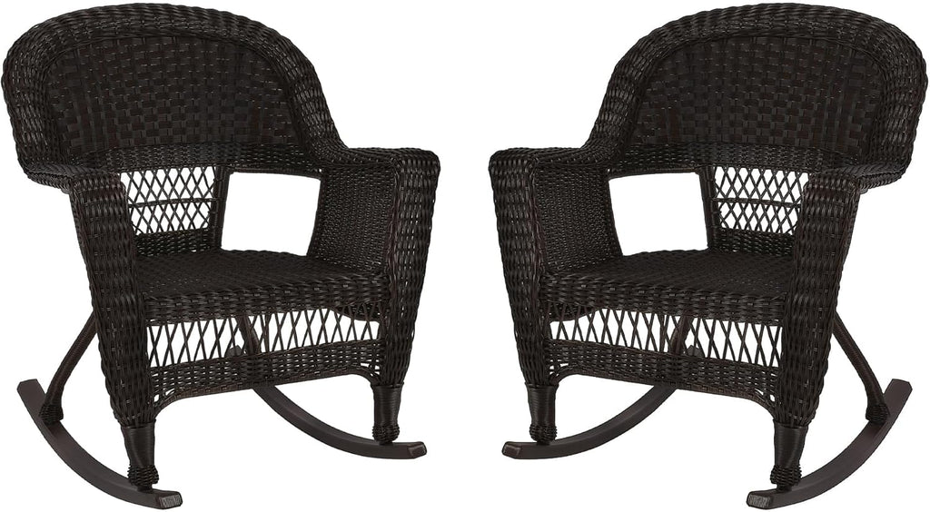 Jeco Set of 2 Wicker Rocker Chairs, Espresso