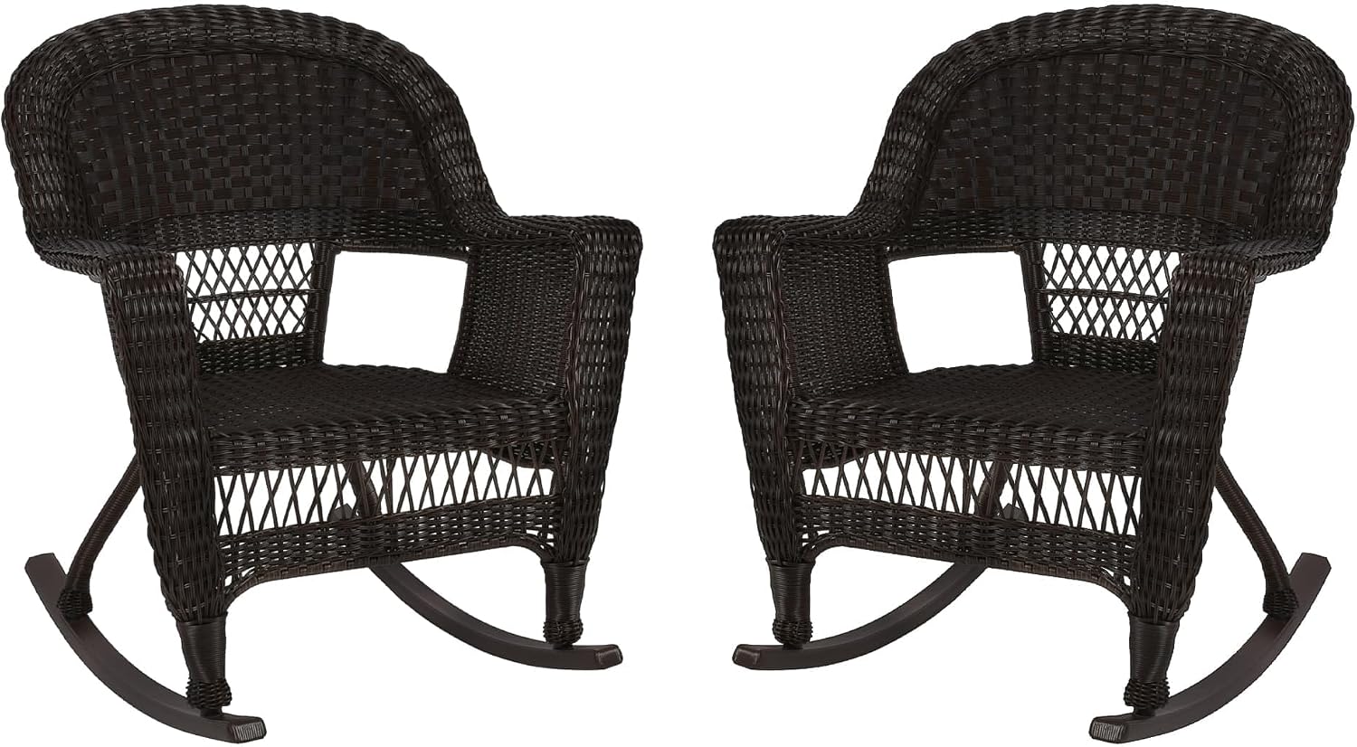 Jeco Set of 2 Wicker Rocker Chairs, Espresso