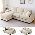 99' Convertible Sleeper Sofa Bed,L Shaped with Storage Chaise Pull Out Couch for Living Room,USB and Type-C,Removable Washable Chenille Covers (Beige)