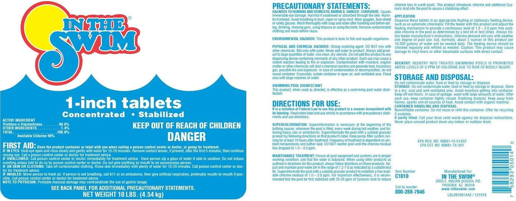 In The Swim 1 Inch Stabilized Chlorine Tablets for Sanitizing Swimming Pools - Fast Dissolving - 90% Available Chlorine - Tri-Chlor - 25 Pounds