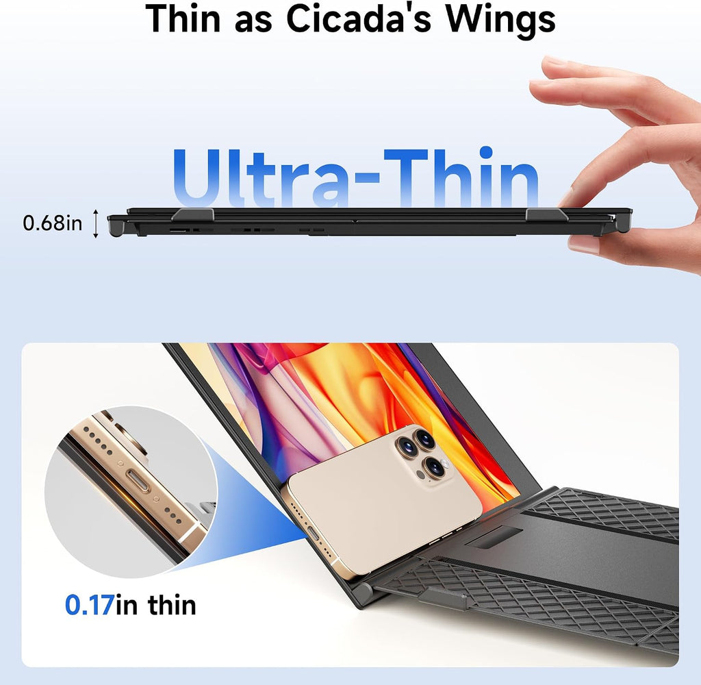Ultra Thin Laptop Screen Extender Monitor Portable,14.2' 1080P FHD Lightweight Triple Screen,Portable Monitor for Laptops,Fit for 13-17' Laptop,Plug & Play Compatiable with Win/Mac/Chrome/Android