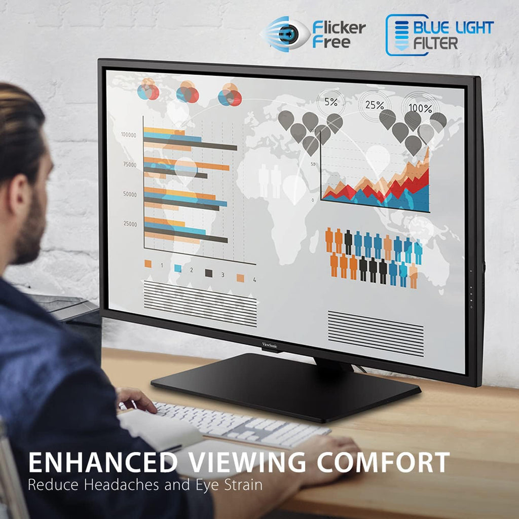 ViewSonic VX4381-4K 43' UHD 4K Monitor Widescreen with HDR10 Support, Eye Care, HDMI, USB, DisplayPort (Renewed)