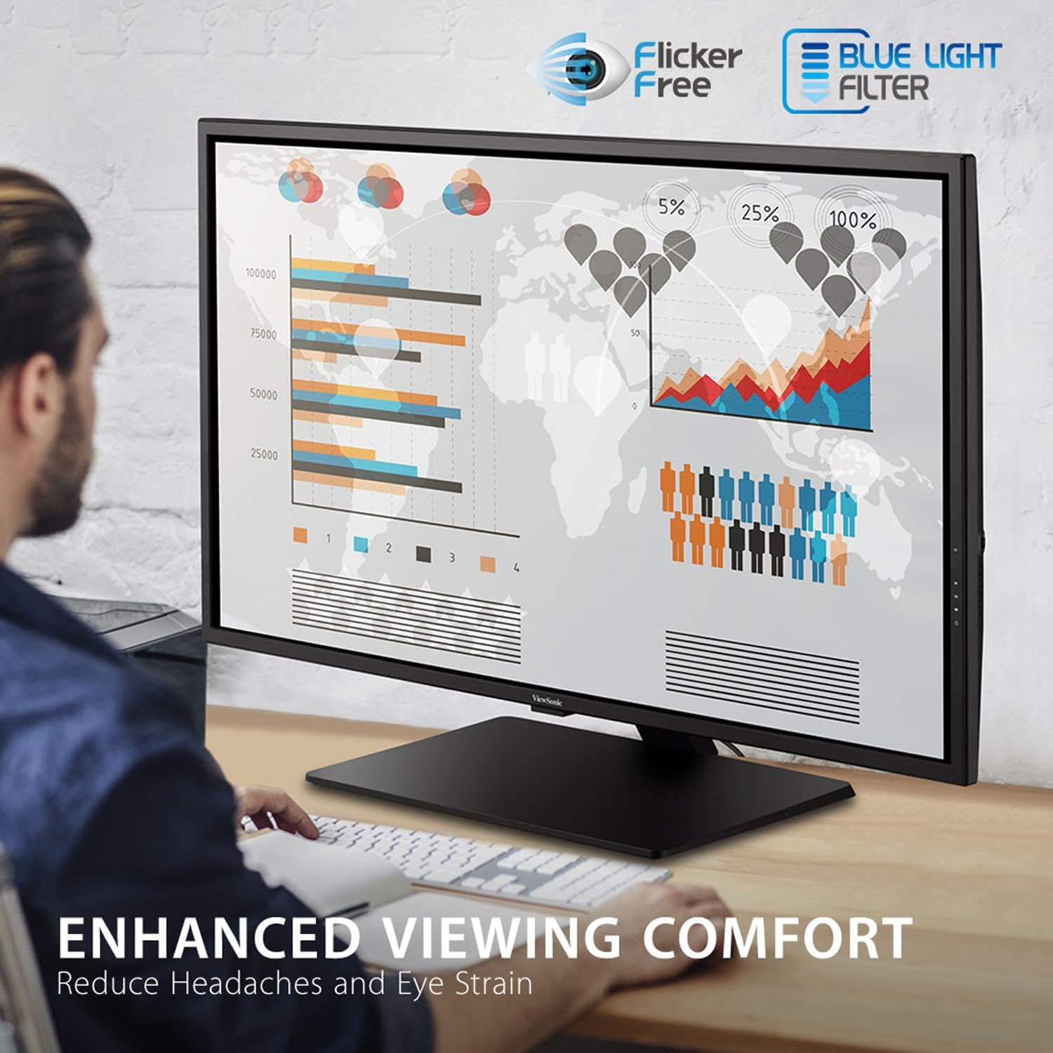 ViewSonic VX4381-4K 43' UHD 4K Monitor Widescreen with HDR10 Support, Eye Care, HDMI, USB, DisplayPort (Renewed)