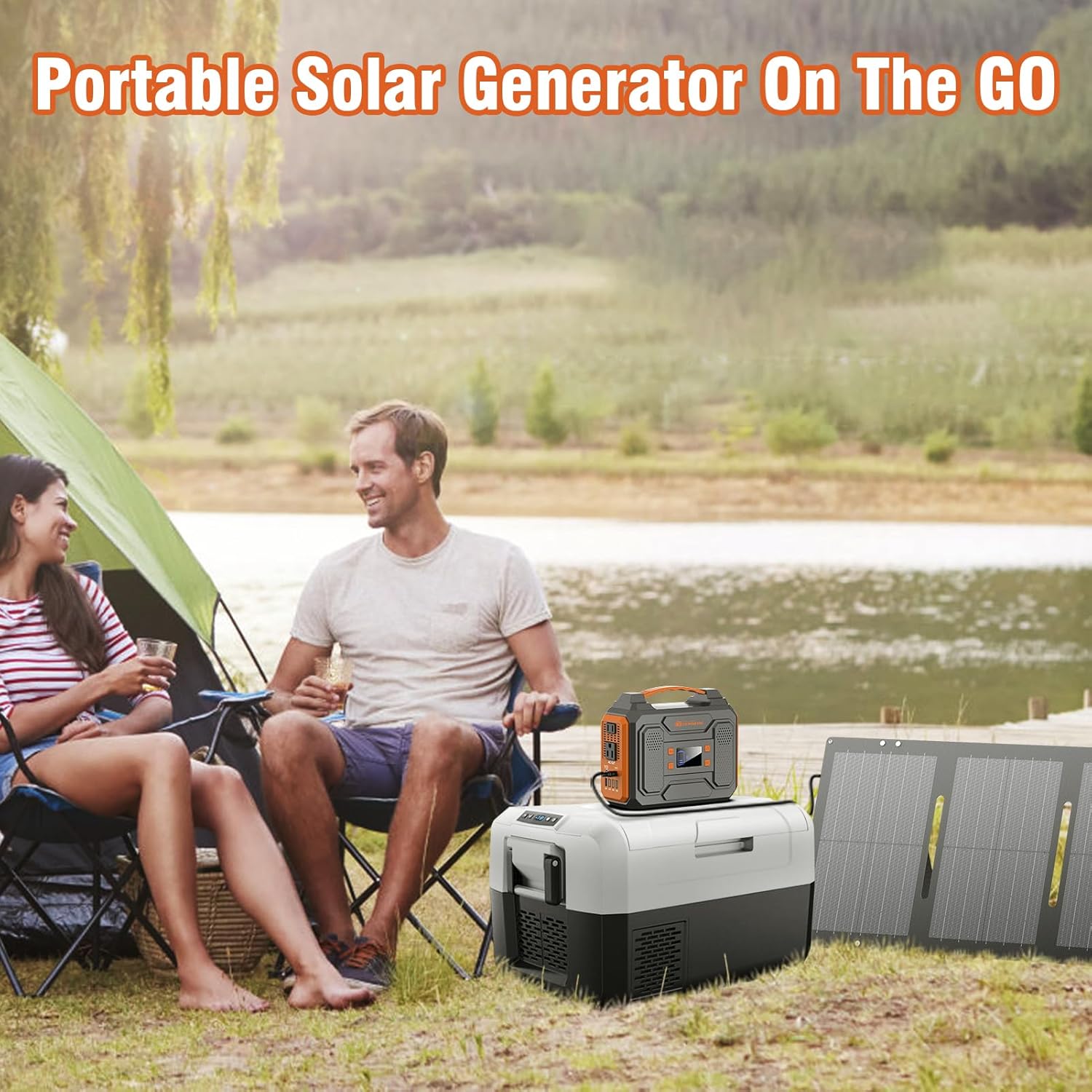300W Portable Power Station with Foldable Solar Panel 60W, Portable Solar Power Generator with Panels, Camping 65W 110V Power Bank with AC Outlet for Laptop Smart Device RV Outdoor Power Outage