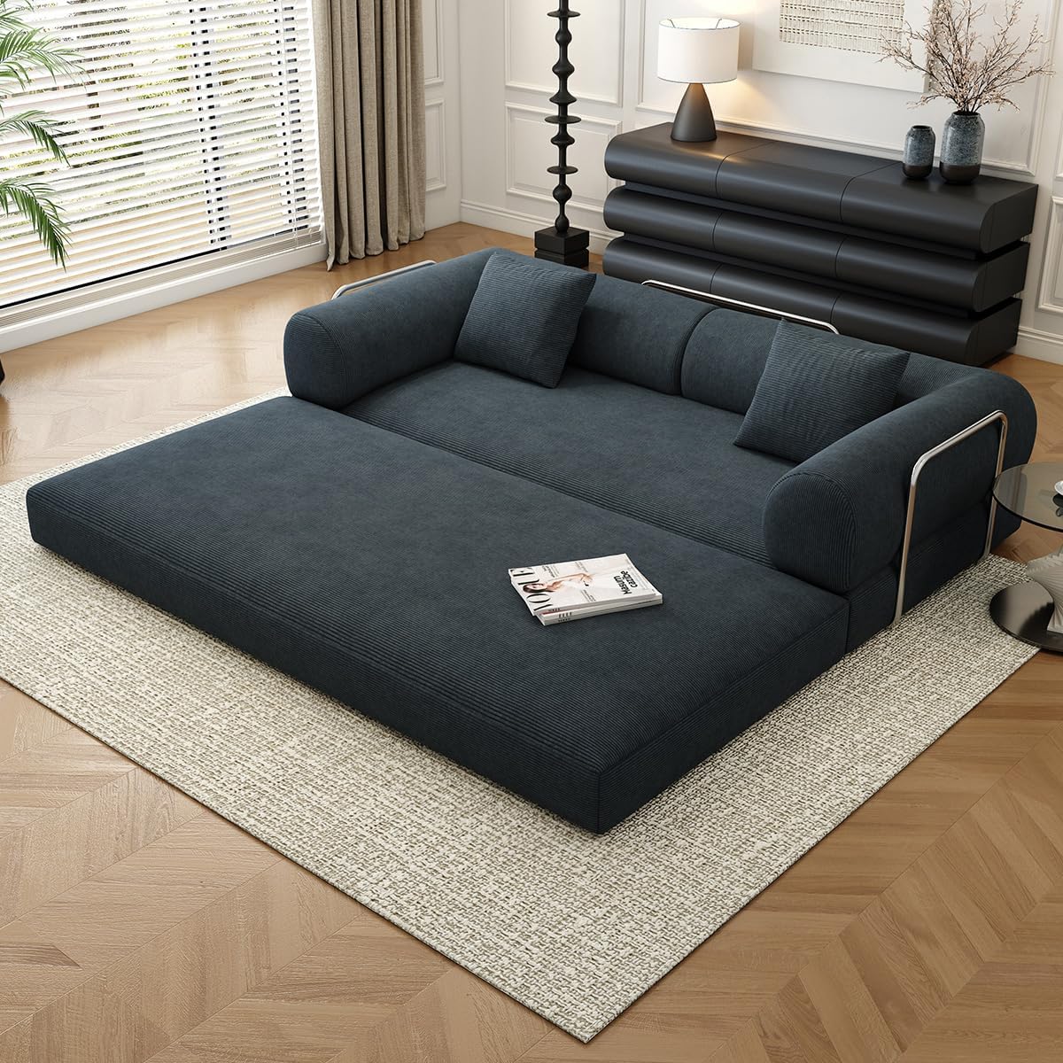 78.8' Modular Sofa Bed - 4-in-1 Convertible Design with Corduroy Fabric and High Density Sponge, Removable Cover and Fixed Frame