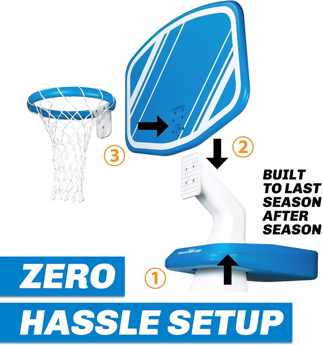 GoSports Splash Hoop PRO - Choose Your Color - Swimming Pool Basketball Game, Includes Poolside Water Basketball Hoop, 2 Balls and Pump