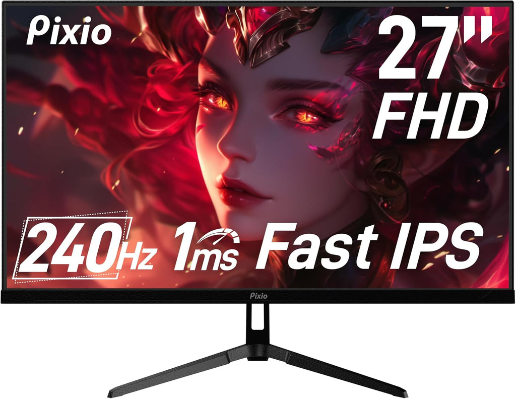 Pixio Two PX279 Wave 27 inch 240Hz Refresh Rate FHD 1080p Resolution Fast IPS Panel 1ms GTG Resonse Time Gaming Monitor and PS1D Wave Black Dual Monitor Arm - Fits up to 32 inches and 19.8lbs