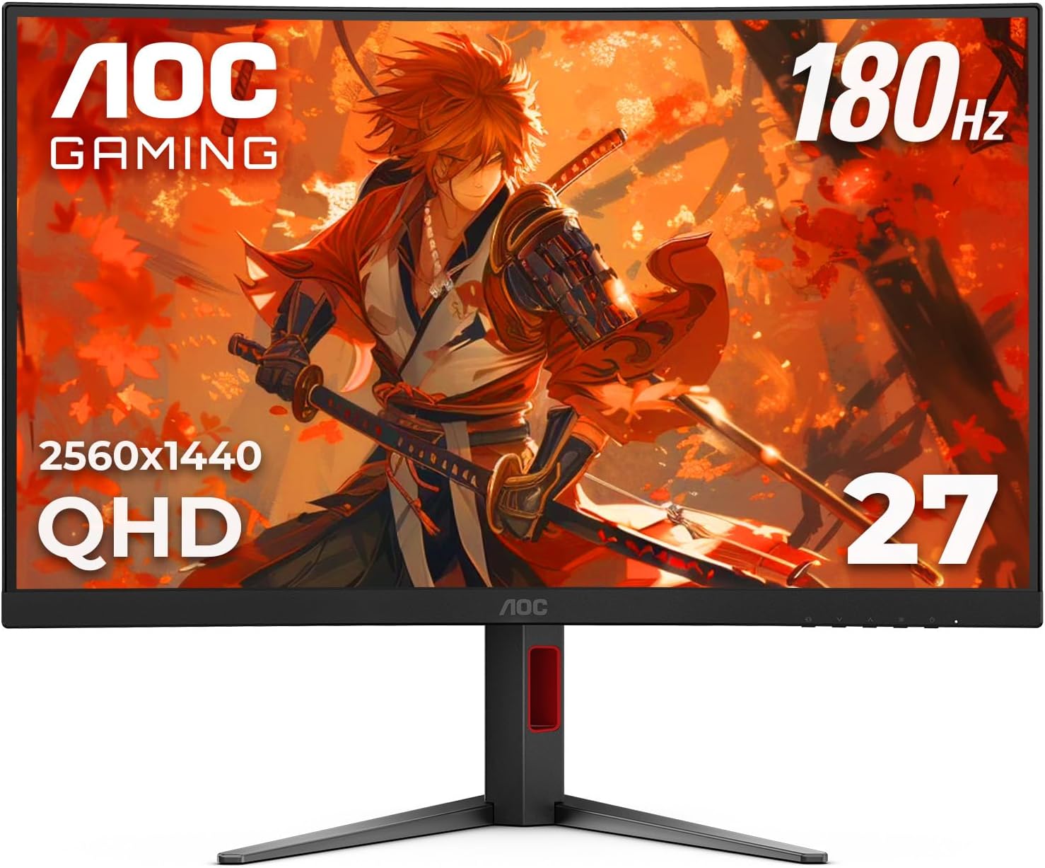 AOC CQ27G4H 27' Curved Gaming Monitor, QHD 2K 2560x1440, 1500R VA, 180Hz 0.5ms, AMD FreeSync Premium, Height Adjustable Stand, Xbox PS5 Switch Compatiable, 3-Year Zero-Bright-dot