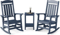 FOOWIN 3-Piece Outdoor Rocking Chairs Set, High Back Patio Rocker with Side Table, HDPE All Weather Resistant Oversized Rocking Chairs for Indoors, Porch, Patio, Backyard, Navy Blue