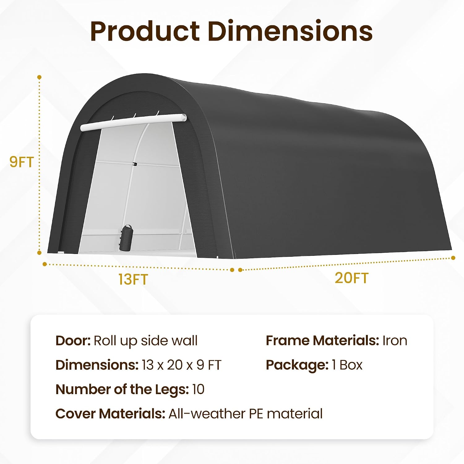 Kiss the Water Domed Carport with 4 Cloth Bags, Portable Garage with 2 Roll-up Doors, Heavy Duty Car Canopy Party Tent, All-Season Storage Shelter Shed for Cars, Truck, or Garden Tools, 13' x 20'