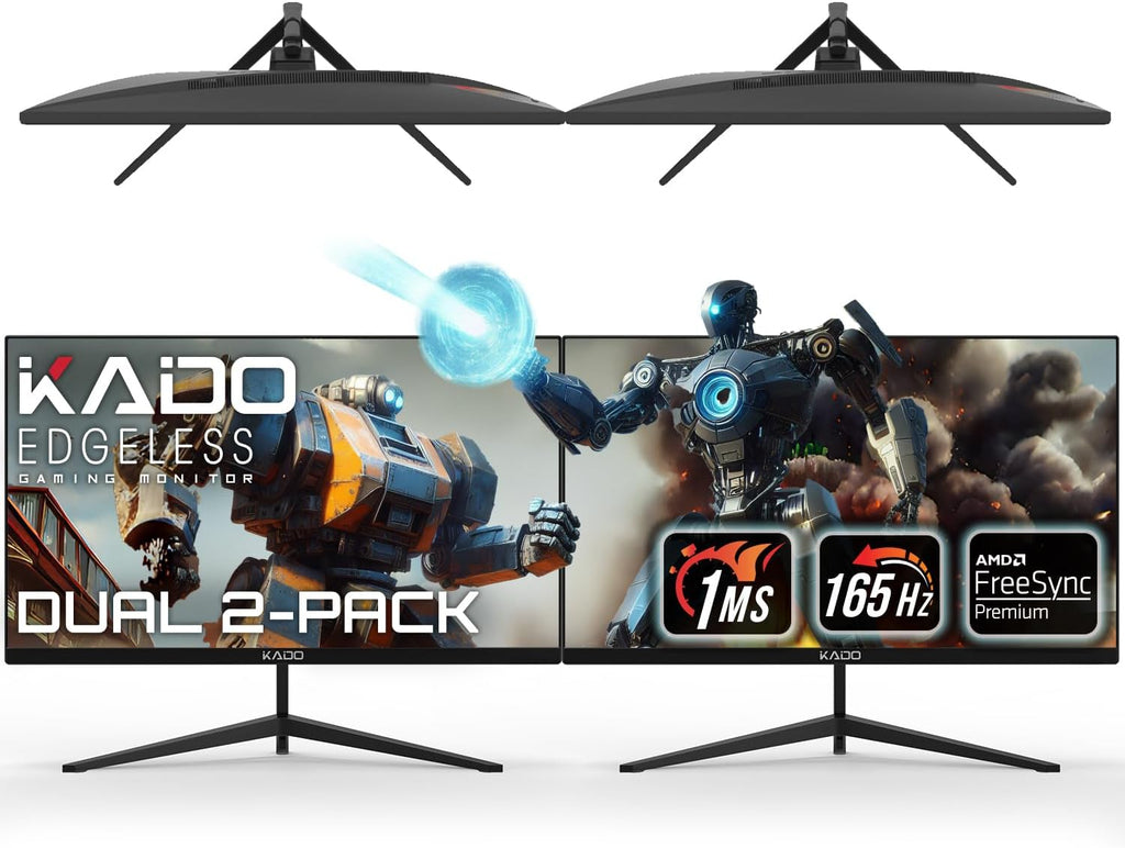 Kado Dual Gaming Monitor Setup - 2-Pack 27' 165Hz 1ms 1920x1080 Flat Screen Computer Monitor, Parallel Gaming AMD FreeSync Premium Panoramic, VESA Mount HDMI DisplayPort Built-in Speakers