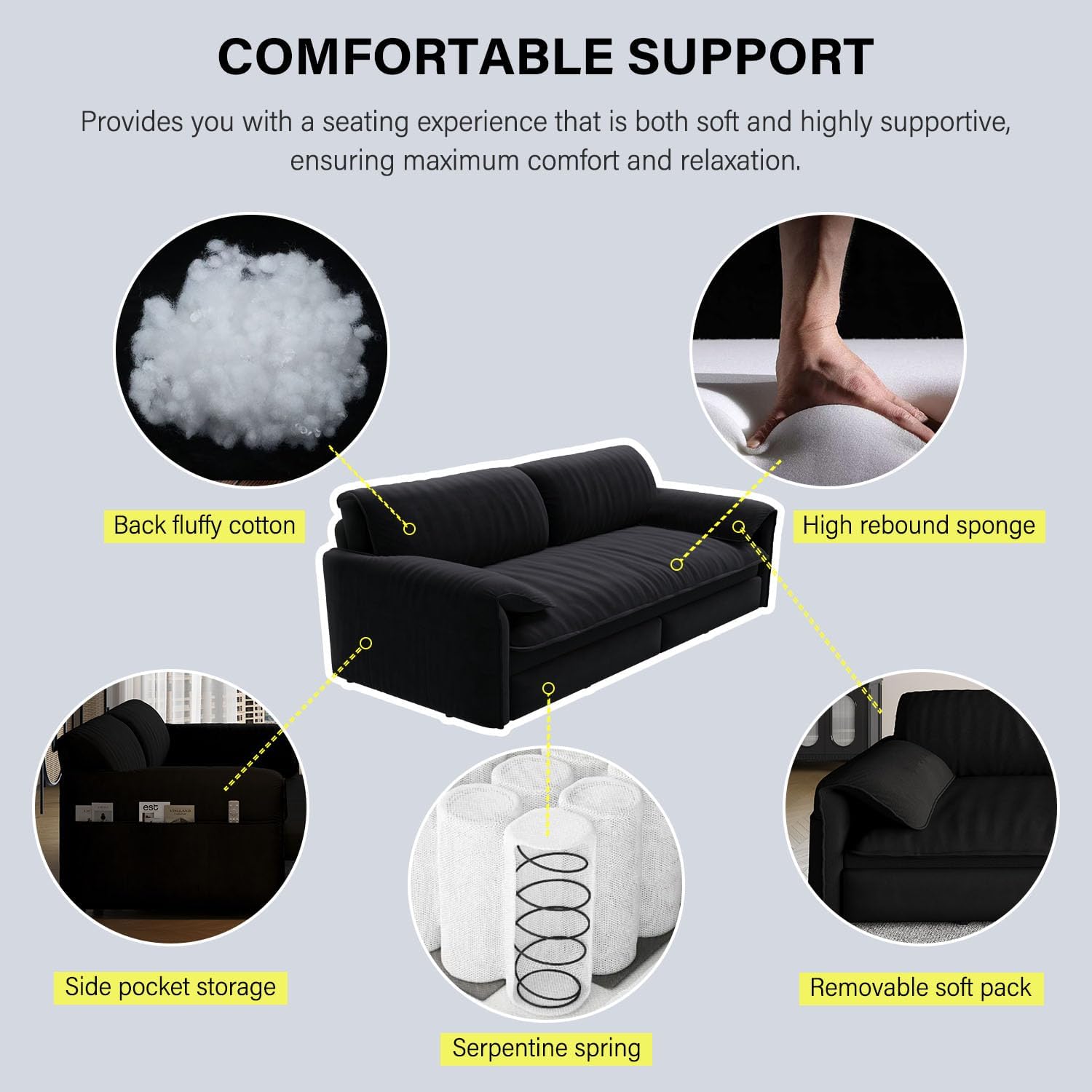 66' Sleeper Sofa Bed Queen Size, 3-in-1 Convertible Couch, Modern Pull Out Couches, Comfy Velvet Futon Sofa, Cloud Loveseat Lounge, Pillow Arm, for Small Spaces, Living Room, Apartment, Black