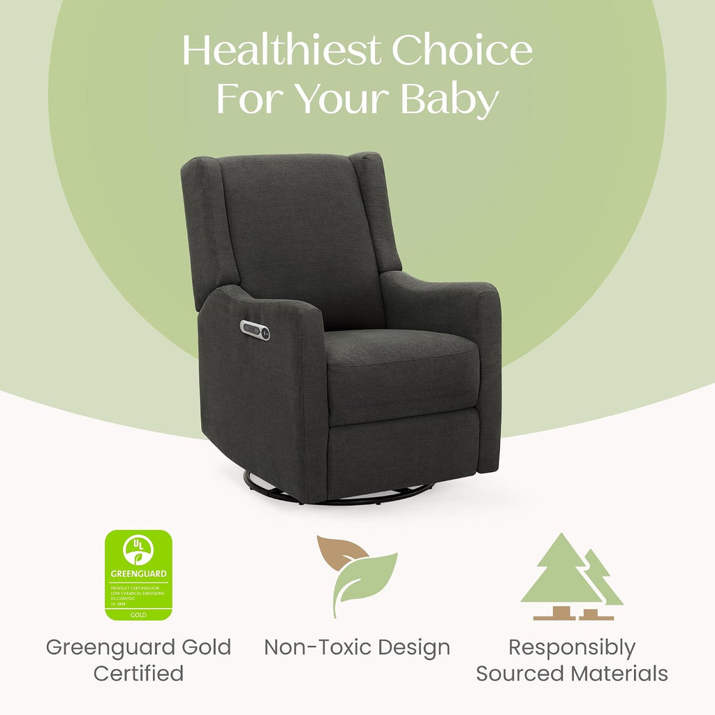 Delta Children Mercer Electronic Power Recliner and Swivel Glider with USB Port in LiveSmart Performance Fabric - Water Repellent & Stain Resistant, Dark Grey