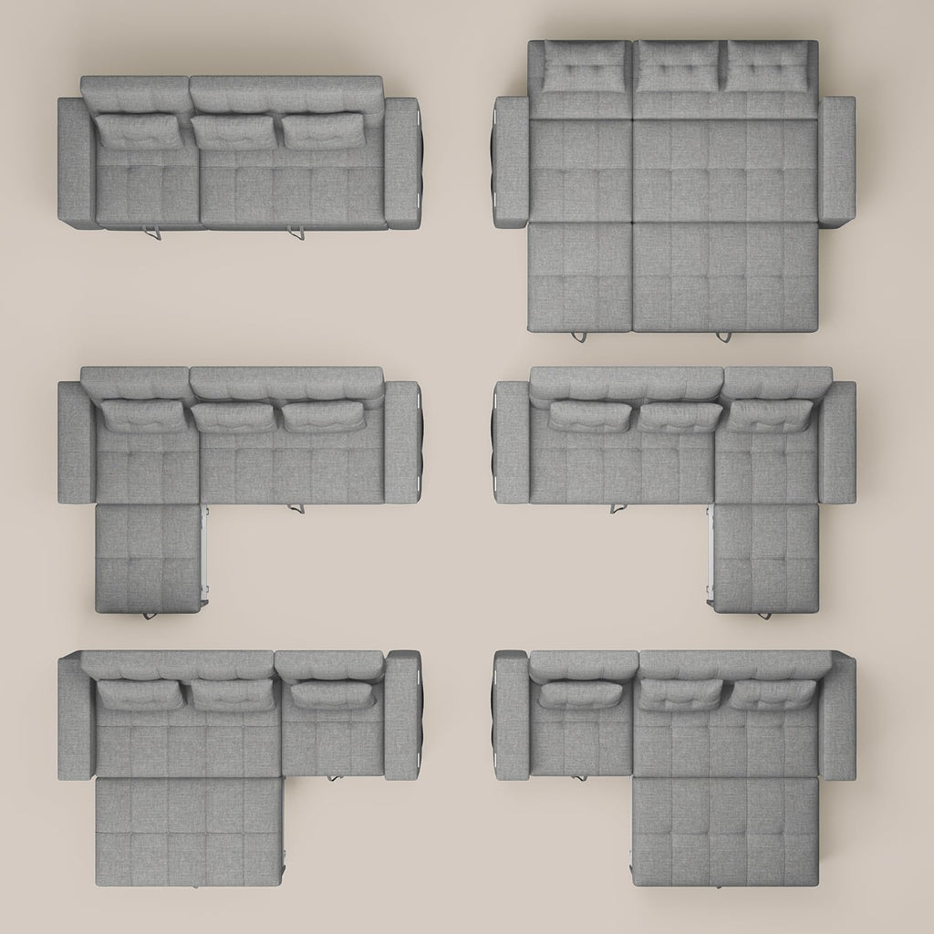 Ahomly 87' Convertible Sofa Bed – Space-Saving Sleeper with Pull-Out Design, Adjustable Backrest, Wide Armrests with Storage, Plush Cushions, Cozy for Small Spaces (Light Grey)