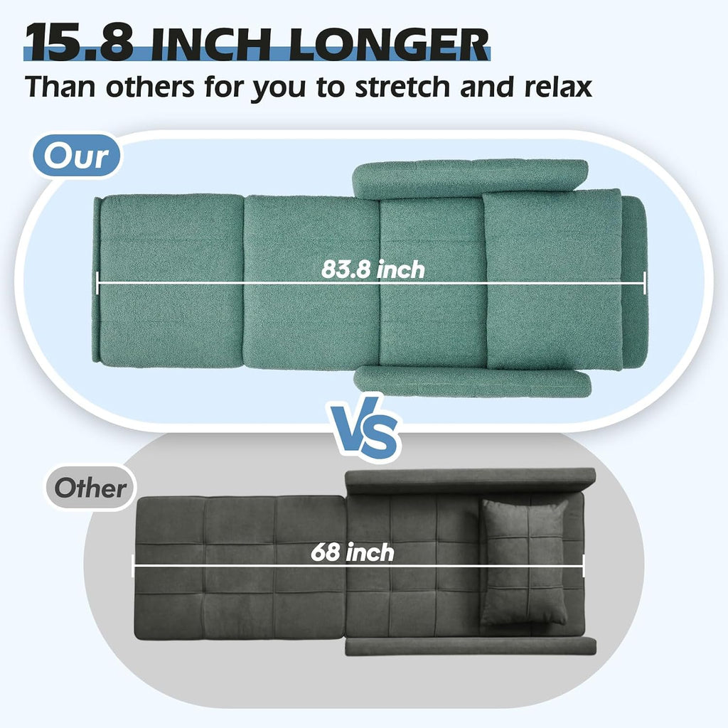 ZZW Sleeper Chair 84' Extra Long Convertible Chair Bed Upgraded 3-in-1 to 4-in-1 Pull Out Chair & Single Sofa Bed for Adult Sleeping Chairs for Living Room & Small Space