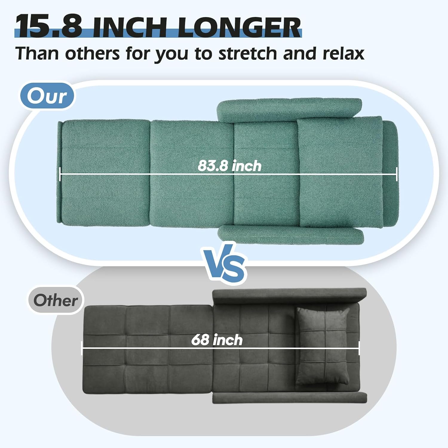 ZZW Sleeper Chair 84' Extra Long Convertible Chair Bed Upgraded 3-in-1 to 4-in-1 Pull Out Chair & Single Sofa Bed for Adult Sleeping Chairs for Living Room & Small Space