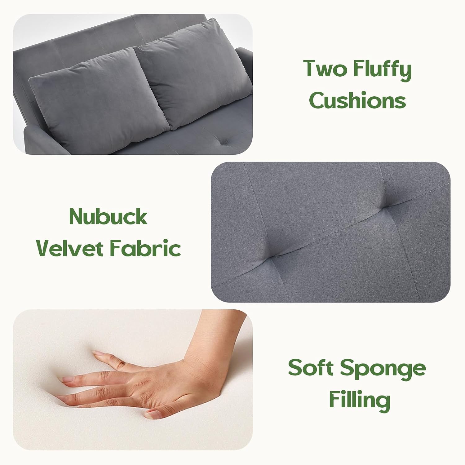 Sleeper Sofa Bed, 3 in 1 Convertible Sleeper Couch Bed Pull Out, Small Loveseat Sofa, Futon Sofa Bed, 46' Velvet Love Seat with Pillow and Phone Holder for Living Room, Grey