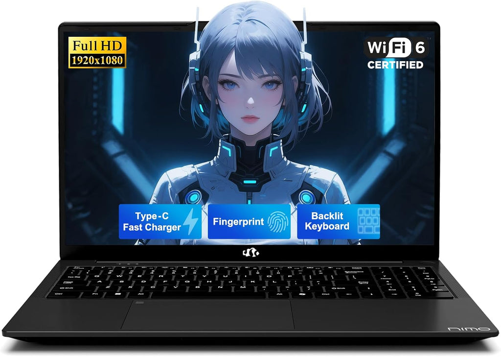 NIMO 15.6' IPS FHD-Student-Laptop, 16GB RAM 512GB SSD Intel N150(Beat i3-10110U, Up to 3.6GHz) Computer with 65W Type-C, Fingerprint, Backlit Keyboard, Wi-Fi 6, BT5.2, for Business and Home