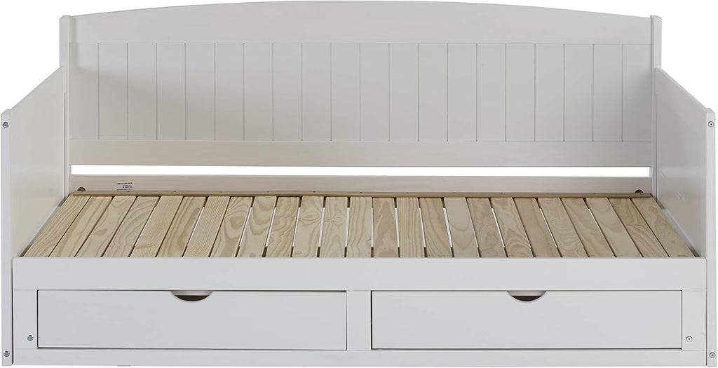 Alaterre Furniture Harmony Twin to King Daybed with Pop Up Trundle Bed - Solid Wood Twin Day Bed with 2 Pull-Out Storage Drawers and 400lb Capacity - For Kids, Guest Room, Living Room (White)