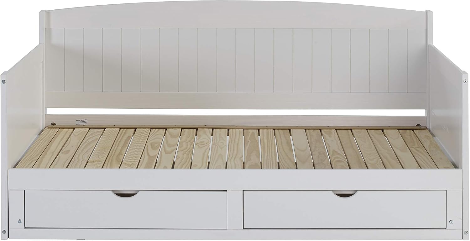Alaterre Furniture Harmony Twin to King Daybed with Pop Up Trundle Bed - Solid Wood Twin Day Bed with 2 Pull-Out Storage Drawers and 400lb Capacity - For Kids, Guest Room, Living Room (White)