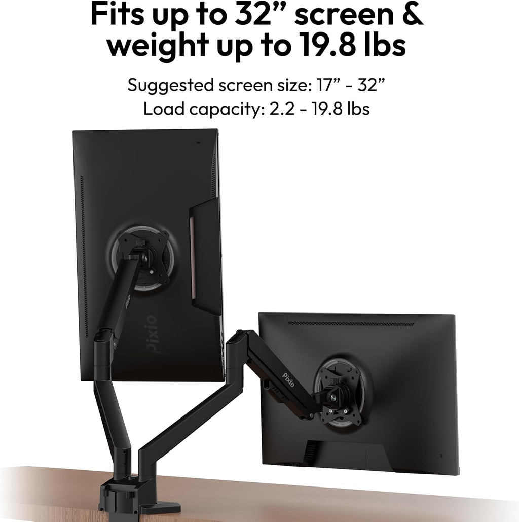 Pixio Two PX278 Wave 27 inch 180Hz Refresh Rate FHD 1440p Resolution Fast IPS Panel 1ms GTG Response Time Gaming Monitor and PS1D Wave Black Dual Monitor Arm - Fits up to 32 inches and 19.8lbs
