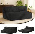 Folding Futon Sofa Bed Full Size, 6 inch Convertible Floor Couch Bed with Removable Corduroy Cover, Pull Out Couch for Small Spaces High-Density Foam,Black