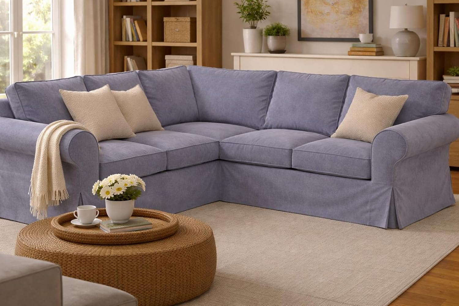 Velvet Pets Friendly Sectional Corner Sofa Covers Made Compatible with IKEA Ektorp 4 Four Seat Couch Sofa Slipcovers (Velvet Light Gray Ektorp 2+2)