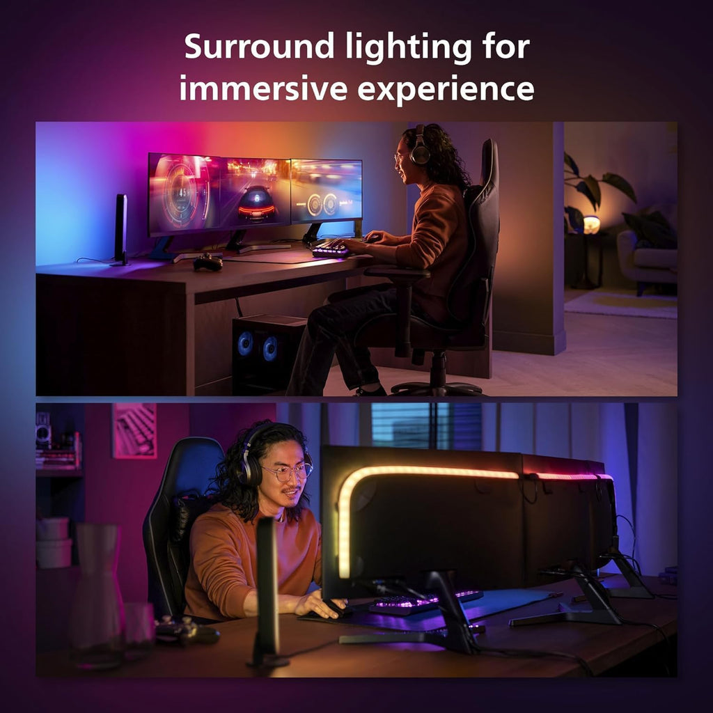 Philips Hue 24-27' PC Triple-Monitor Smart LED Light Strip - White and Color Ambiance - Requires Hue Bridge - 1-Pack - Control with Hue App - Works with Alexa, Google Assistant and Apple HomeKit
