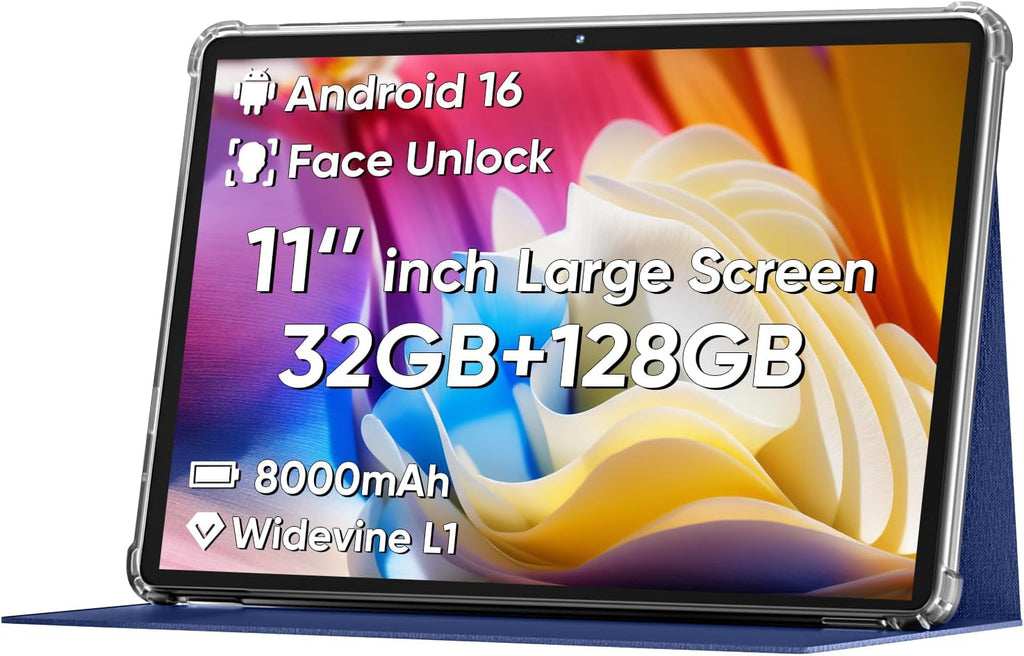 COLORROOM 2026 Android 16 Tablet 11inch, Face Unlock, 18W Fast Charging, 32GB+128GB+1TB Expand, Octa-core CPU, 8000mAh Large Battery, WiFi6, Touchscreen Display, Widevine L1 Tableta, Blue