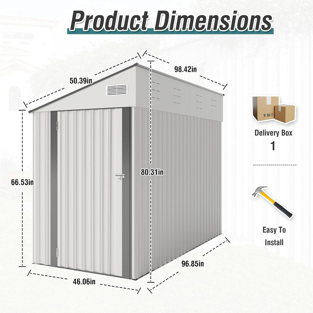 4x8FT Outdoor Storage Shed, Lean to Shed, Metal Wall Side Tool Storage Sheds House with Single Lockable Door for Backyard, Patio, Garden, Lawn