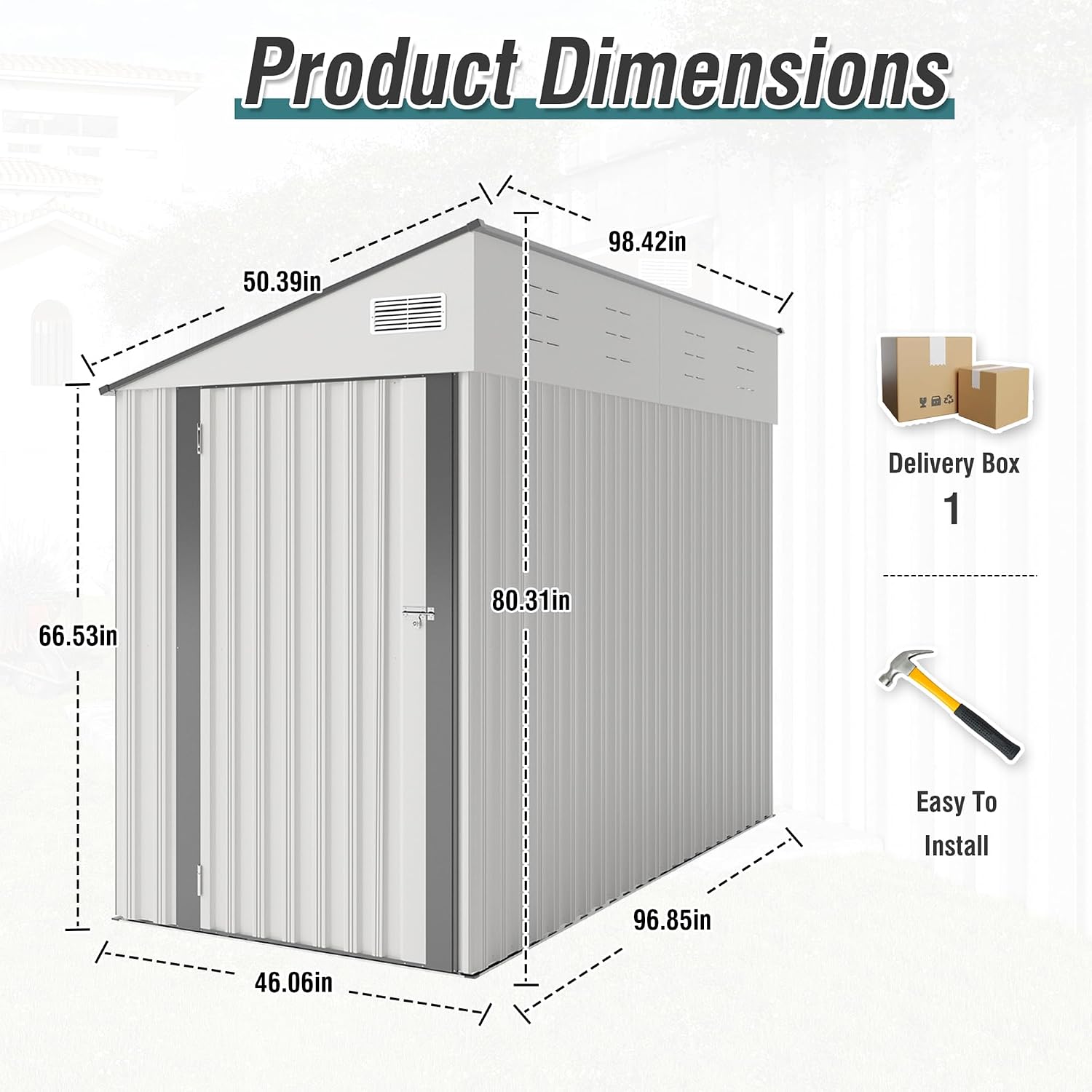 4x8FT Outdoor Storage Shed, Lean to Shed, Metal Wall Side Tool Storage Sheds House with Single Lockable Door for Backyard, Patio, Garden, Lawn