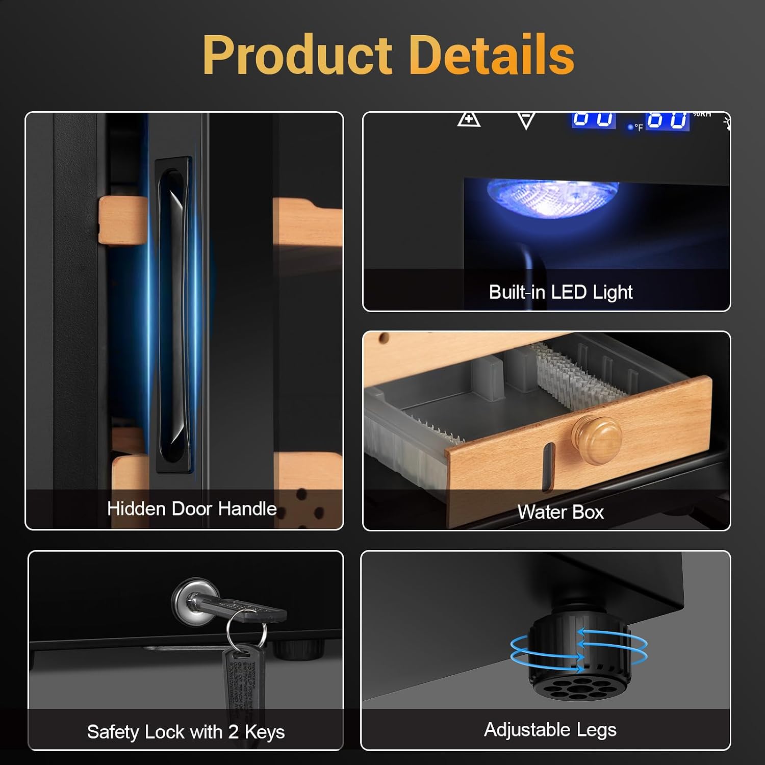 50L Electric Humidor, 300 Counts Large Capacity,Thermostatic Humidor Cabinet with Digital LED Screen, Safety Lock,Smart Humidity & Temp Control, Gifts for Men