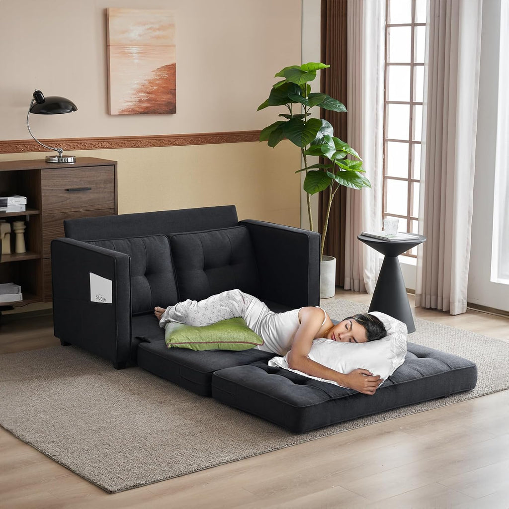 VINGLI Upgraded Loveseat Sleeper, 53.5' W 83' L Convertible Sofa Bed Couch Futon Couches for Living Room, Folding Couch Bed for Small Spaces, Fold Out Floor Gaming Sofa Bed for Basement, Black