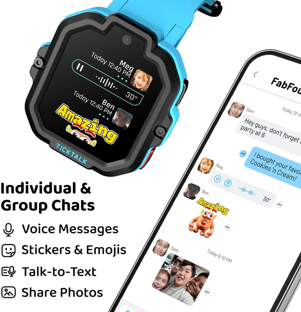TickTalk 5 Kids Smart Watch with GPS Tracker, Voice & Video Calling, Texts, SOS & Parental Controls | Safe 4G LTE Smartwatch with Free Music, Reminders & School Mode for Boys & Girls Ages 3-12