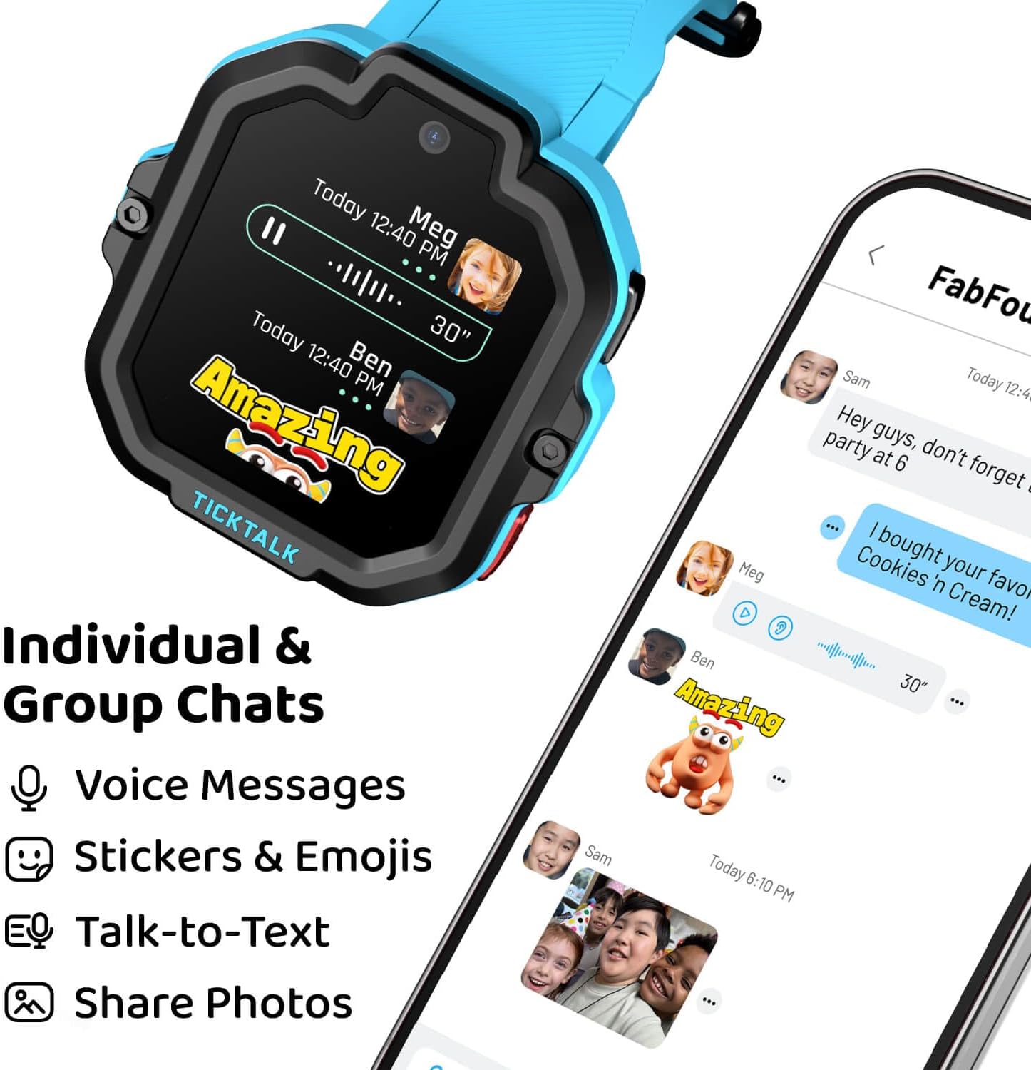 TickTalk 5 Kids Smart Watch with GPS Tracker, Voice & Video Calling, Texts, SOS & Parental Controls | Safe 4G LTE Smartwatch with Free Music, Reminders & School Mode for Boys & Girls Ages 3-12