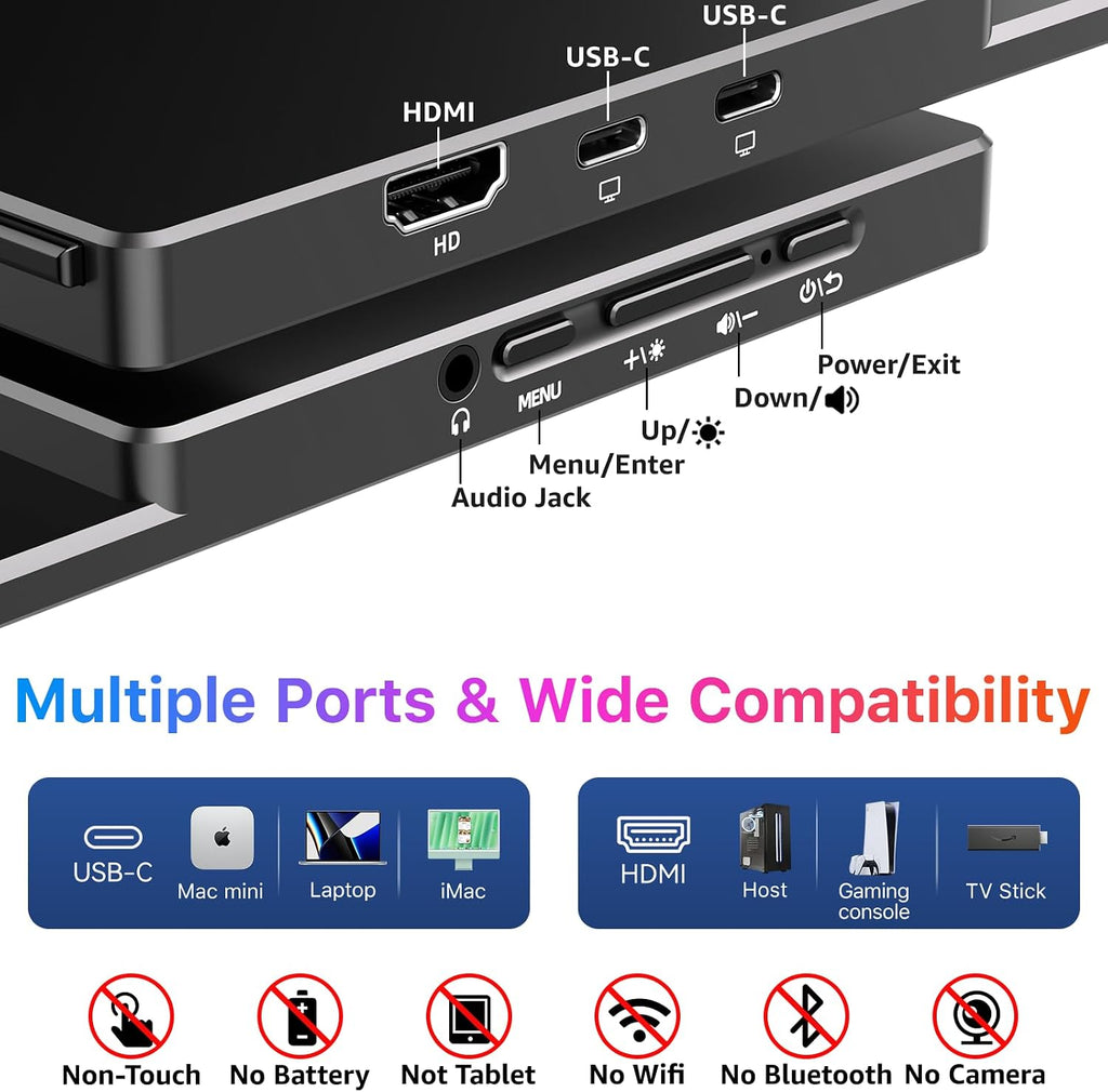 kksmart Portable Monitor for Laptop MacBook Surface PC Xbox PS5, Travel Monitor Second Screen for Laptop, HDMI USB-C VESA Compatible Built-in Speaker, 17.3