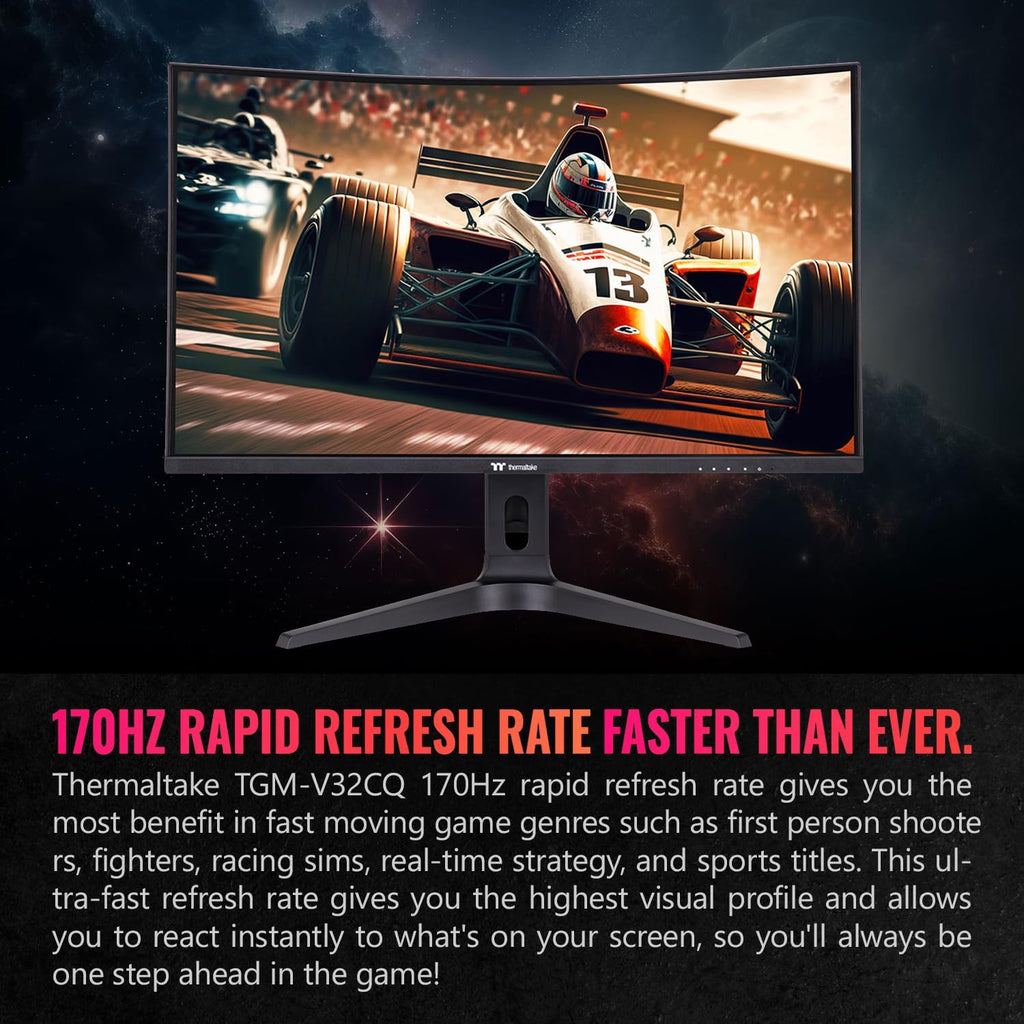 Thermaltake TGM-V32CQ Gaming Monitor/32in/CurveQHD 2K 1440P/170 Hz Refresh Rate/Black, GM-GCE-32CEQB-US