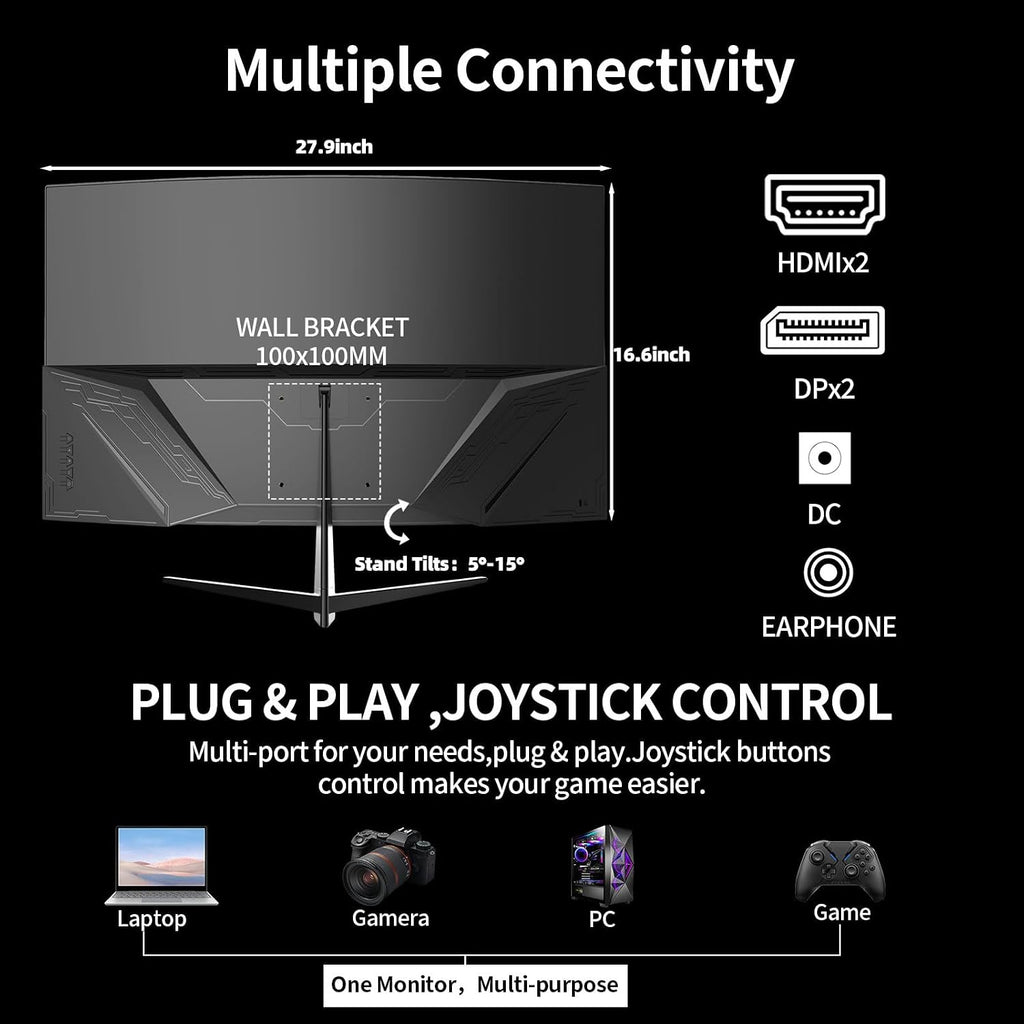 ZZA 32 Inch Curved Gaming Monitor,UHD 3840 * 2160 60Hz 4K PC Monitor, Curved 1500R,4000:1 Contrast,1Ms MPRT,HDR,FreeSync,VA,HDMI DP1.4