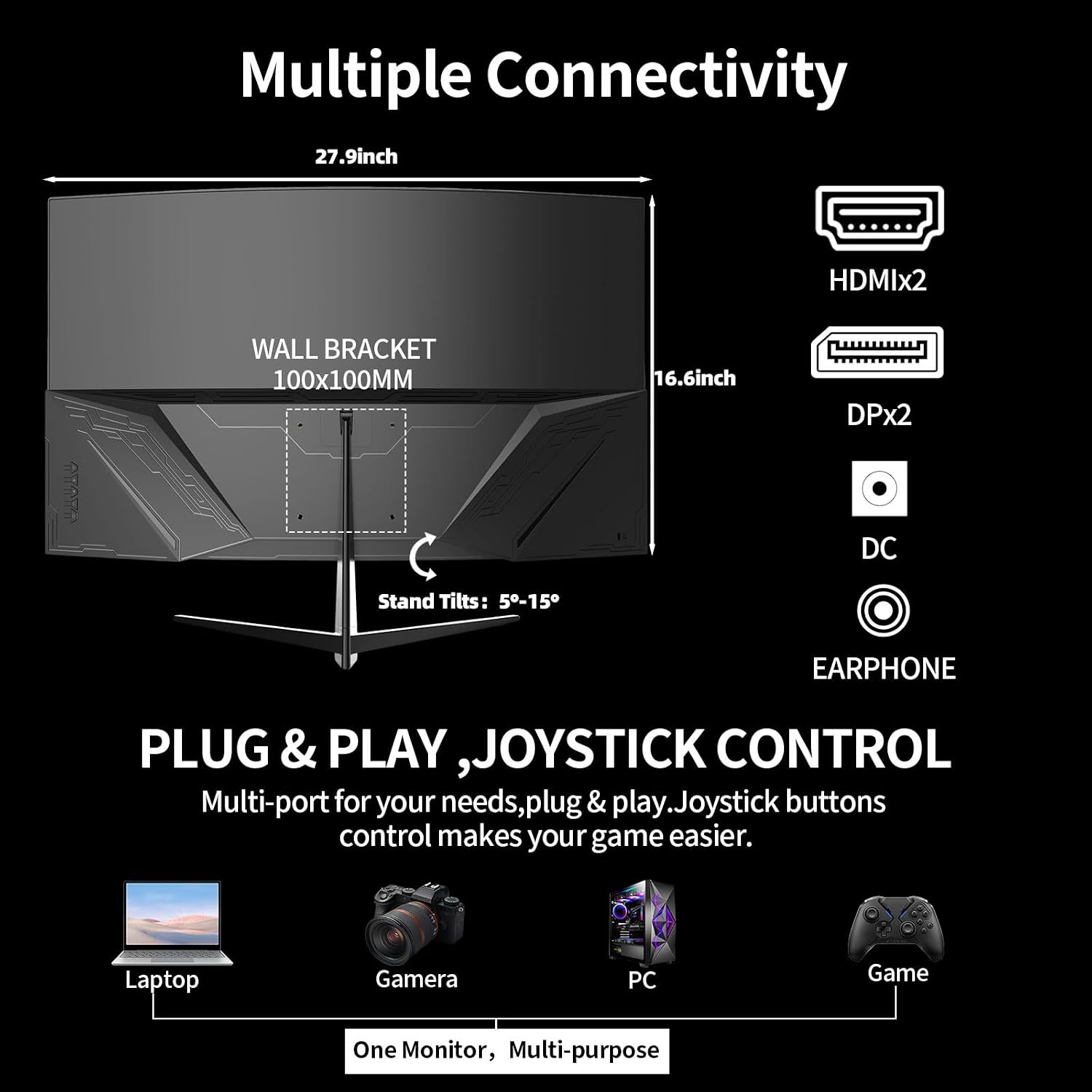 ZZA 32 Inch Curved Gaming Monitor,UHD 3840 * 2160 60Hz 4K PC Monitor, Curved 1500R,4000:1 Contrast,1Ms MPRT,HDR,FreeSync,VA,HDMI DP1.4