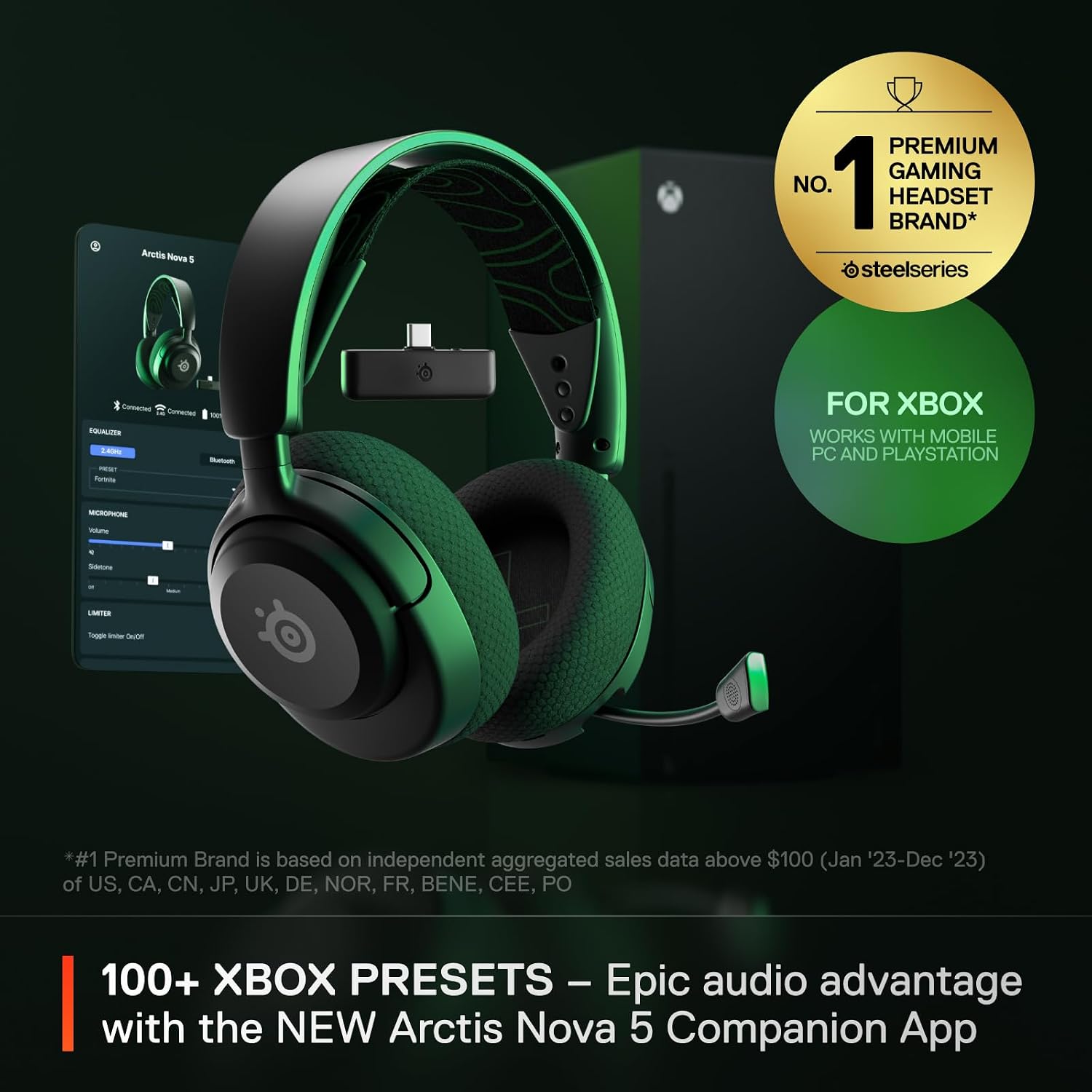 SteelSeries Arctis Nova 5X Wireless Multi-System Gaming Headset — Neodymium Magnetic Drivers — 100+ Audio Presets — 60 HR Battery — 2.4GHz or BT — ClearCast Gen2.X Mic — Xbox, PC, PS, Switch, Mobile
