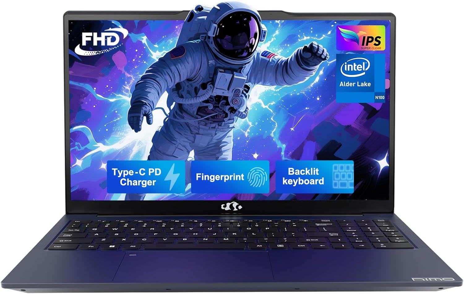 NIMO 15.6' IPS FHD-Laptop, Intel Pentium Quad Core N100 4GB RAM 128GB SSD (Beat i3-1115G4, Up to 3.4GHz) Computer with Backlit Keyboard Fingerprint Type-C Charger WiFi 6 BT5.2, for Student and Home